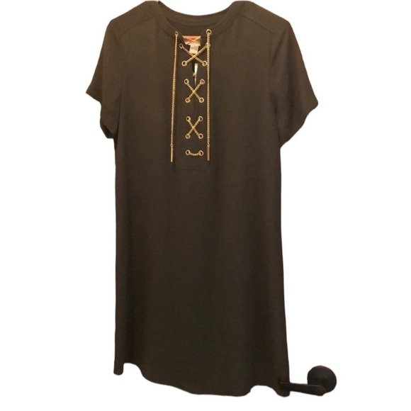 New with tags Michael Kors gold chain lace front hunter green dress Size medium. - Picture 2 of 9